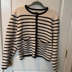 Moon River Navy and Cream Striped Cardigan